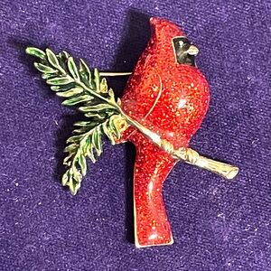 Red Cardinal Holiday Bird Brooch